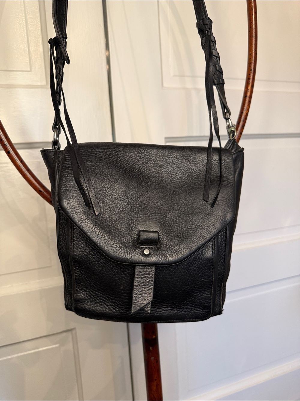 Lucky Brand Pebbled Leather Y2K Crossbody Saddle Bag Black Boho